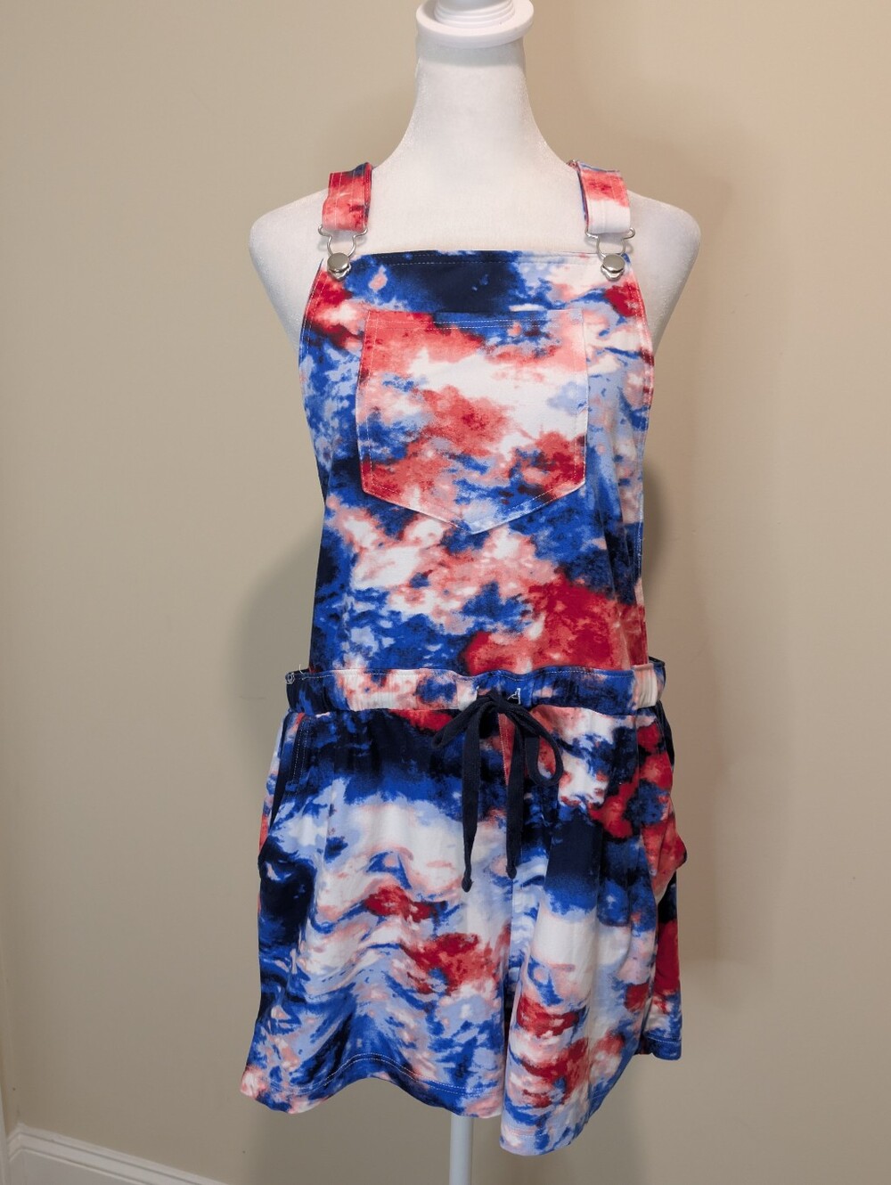 No Boundaries Red, Blue & White Tie-Dye Mini Shortall